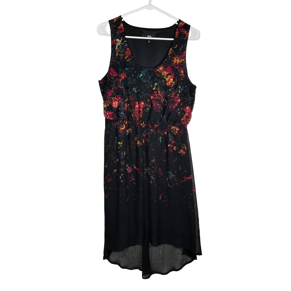 Mossimo Womens Abstract Floral High-Low Sleeveless Dress Black Pink Orange M
